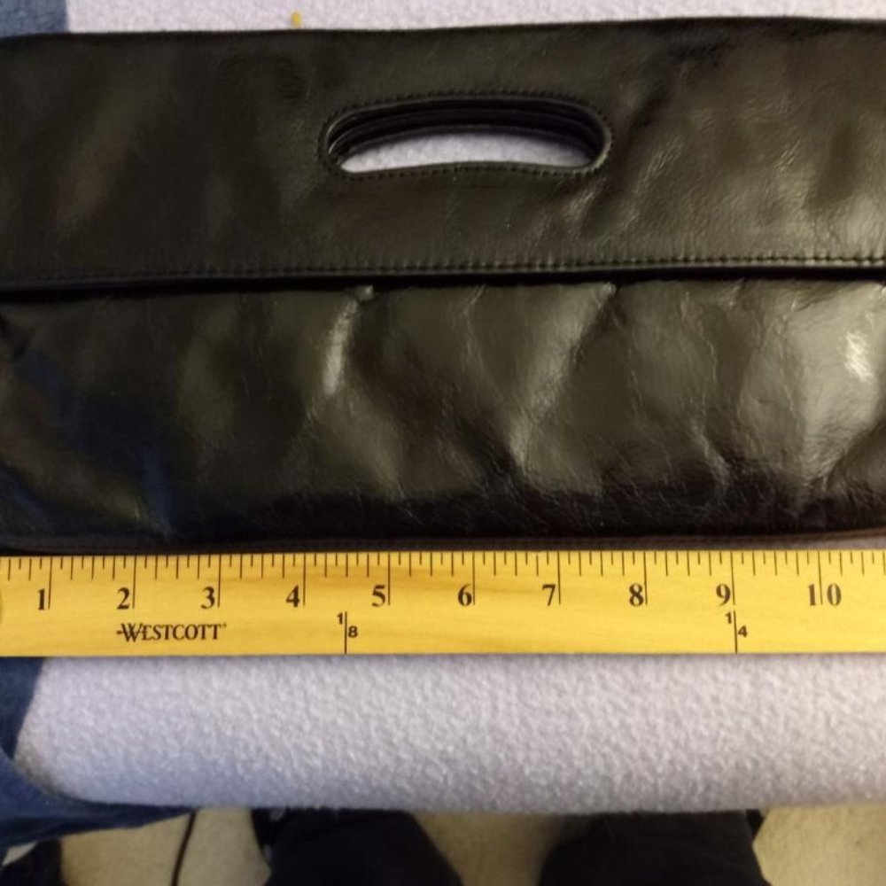Hobo International foldover black leather Katrina clutch with cutout